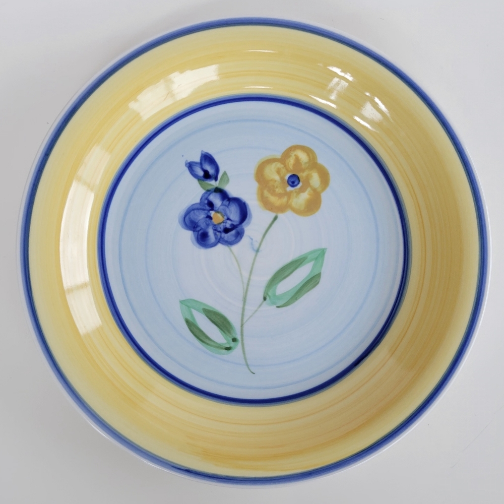 Trisa | Vintage Hand Painted Floral Stoneware Dinner Plate  Yellow Blue